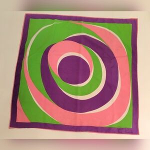 Pia Piccini Vintage Swirl Print Silk Scarf in Pink, Green & Purple
